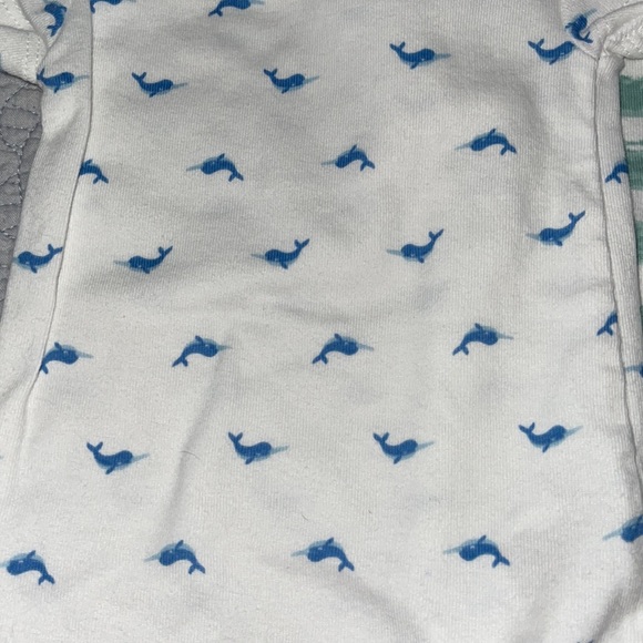 Cloud island 3-6 months one Piece. 3 one pieces beach, whales, stripe blue green - Picture 3 of 6